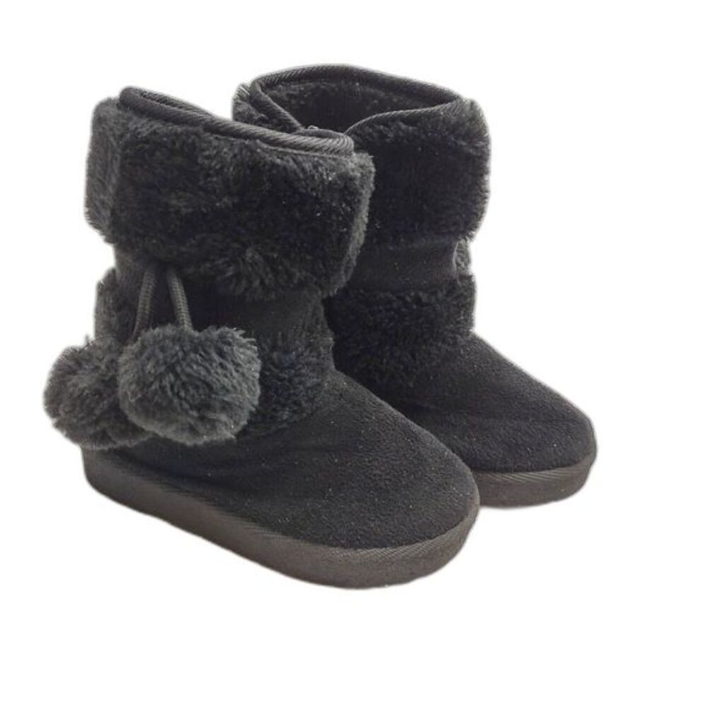 Black Faux Fur Pom Pom Boots for Toddler‎ size 6